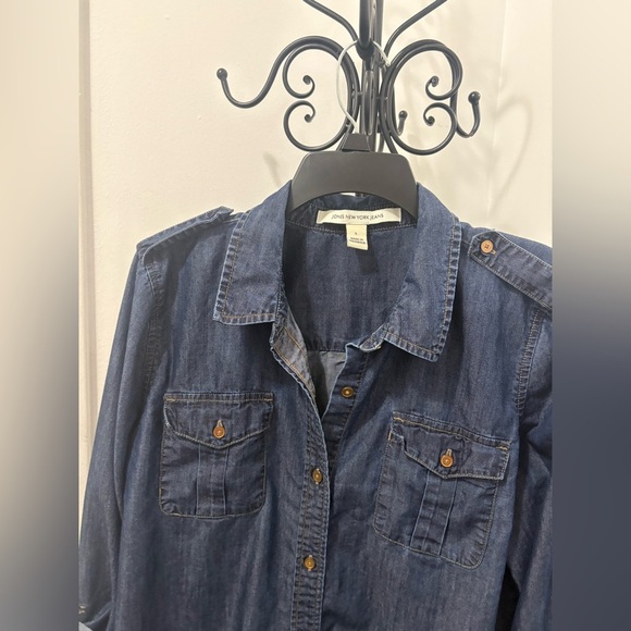 Blue Long Sleeve Button Down Blouse - Picture 3 of 9